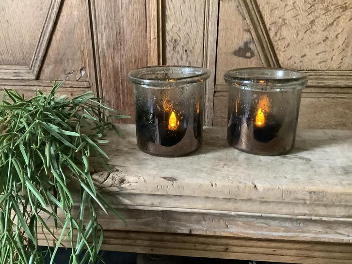NIEUW bubbel glazen windlichten met gedeeltelijk rookglas, Huis en Inrichting, Woonaccessoires | Kandelaars en Kaarsen, Nieuw