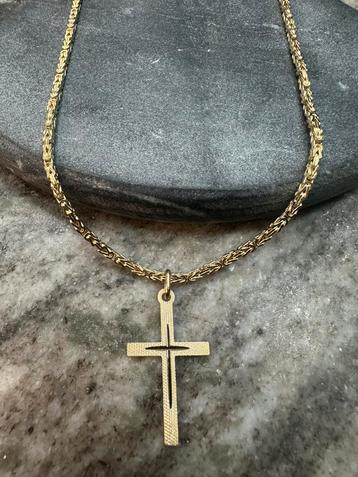 14k gouden koningsketting met kruis | 65 cm beschikbaar voor biedingen