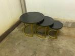 ACTIE nieuwe salontafel set mango vintage 3 Delig zwart goud, 50 tot 100 cm, Rond, Nieuw, Salontafel bijzettafel zwart goud nieuw