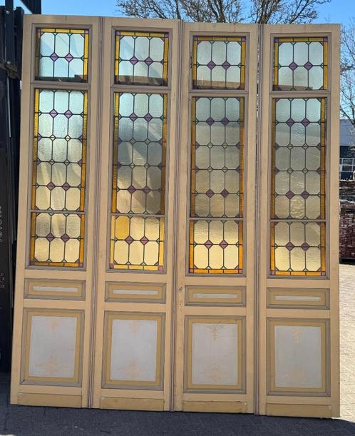 4-delige openslaande glas in lood deuren 348x290cm, Antiek en Kunst, Curiosa en Brocante, Ophalen