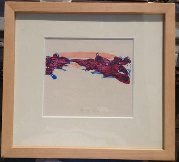"Ijssel " linosnede in 3 kleuren, OMB monogram ~1970 beschikbaar voor biedingen