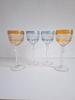 Set van 4 zware kristallen glazen met gekleurde overlay, Ophalen of Verzenden