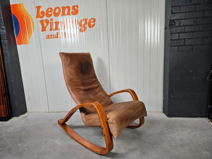 Vintage schommelstoel Montis, Gerard vd Berg, Huis en Inrichting, Fauteuils, Gebruikt, Leer, 50 tot 75 cm, 75 tot 100 cm, Ophalen of Verzenden