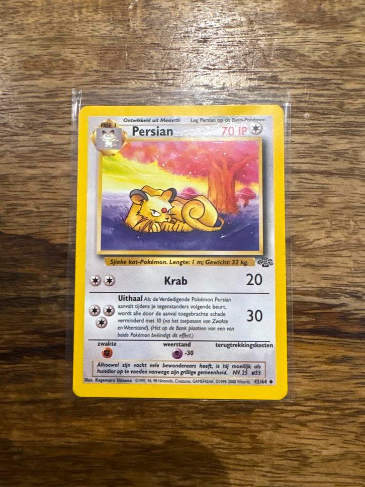 Pokemon Kaart - Persian 42/64 Jungle Set NEDERLANDSE KAART, Hobby en Vrije tijd, Verzamelkaartspellen | Pokémon, Gebruikt, Losse kaart