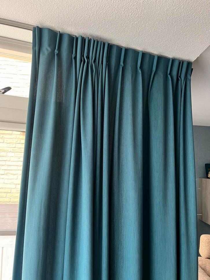 Donkergroene overgordijnen + vouwgordijn, Huis en Inrichting, Stoffering | Gordijnen en Lamellen, Gebruikt, 200 cm of meer, Groen