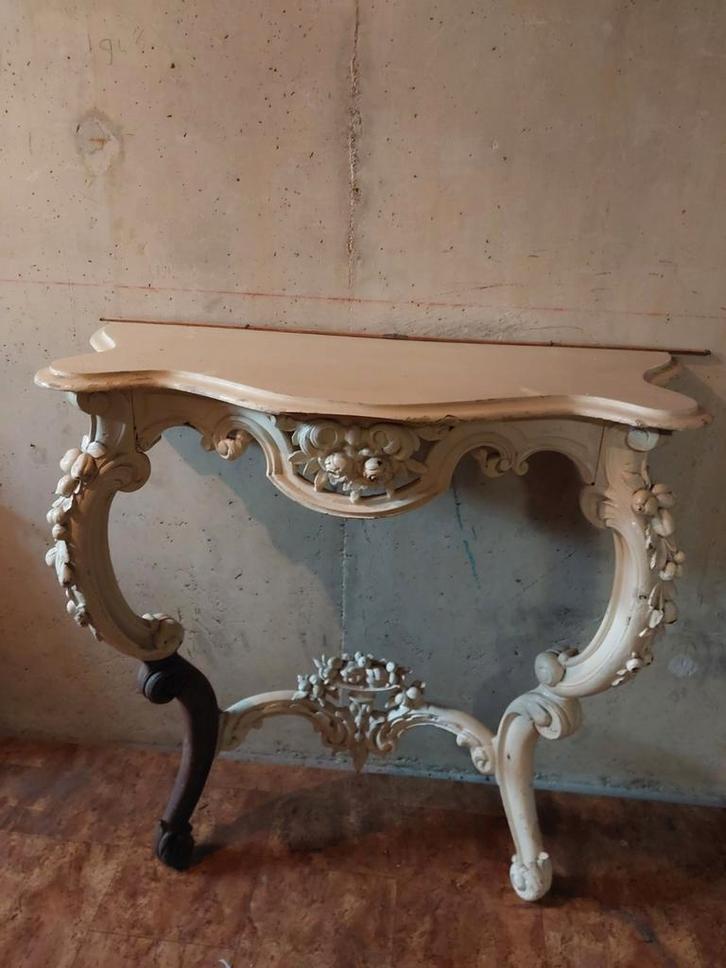 Antieke Lodewijk XV Consoletafel - Sidetable Ivoorkleurig, Antiek en Kunst, Antiek | Meubels | Tafels, Ophalen