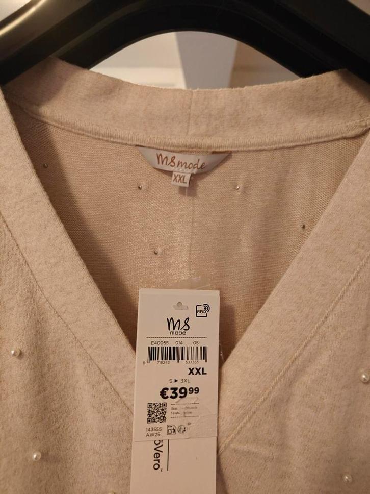 MS Mode Vest XXL - Nieuw met parels!, Kleding | Dames, Truien en Vesten, Nieuw, Maat 46/48 (XL) of groter, Beige, Ophalen of Verzenden