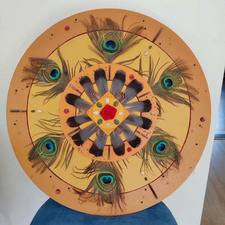 Mandala van veren, Antiek en Kunst, Kunst | Overige Kunst, Ophalen