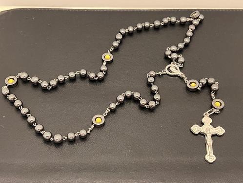 Rozenkrans 39cm Zwart Geel Zilver, Verzamelen, Religie, Zo goed als nieuw, Overige religies, Sieraad, Ophalen of Verzenden