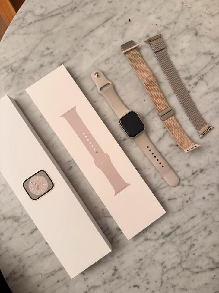 Apple Watch Series 8 – 41mm – Starlight – Zeer nette staat, Sieraden, Tassen en Uiterlijk, Smartwatches, Zo goed als nieuw, iOS