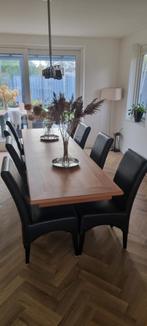 Eettafel massief teak L300 x B86 x H74 + Salon + 8 stoelen, Ophalen, Gebruikt, Teakhout, 200 cm of meer