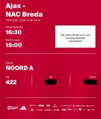 1 ticket Ajax - Nac op vak 422, Tickets en Kaartjes, Losse kaart, Eén persoon, September