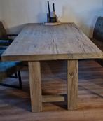 Grote massief eiken houten eettafel en 6 stoelen 2.20 x 1mtr, Ophalen of Verzenden, Rechthoekig, 200 cm of meer, 100 tot 150 cm