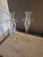 2 glazen kandelaars, Huis en Inrichting, Woonaccessoires | Kandelaars en Kaarsen, Overige materialen, 25 tot 50 cm, Ophalen of Verzenden