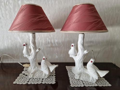 Vintage kastlampen met witte duiven, Huis en Inrichting, Lampen | Tafellampen, Gebruikt, Minder dan 50 cm, Overige materialen