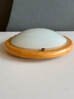 Plafondlamp eikenhout met melkglas, Ophalen of Verzenden, Gebruikt, Glas