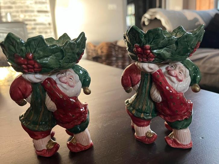 Fitz & Floyd Old World Christmas Elves Servies, Huis en Inrichting, Woonaccessoires | Kandelaars en Kaarsen, Gebruikt, Kandelaar