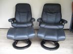 NETTE set Stressless Consul zwart leder met hocker M + L, Huis en Inrichting, Fauteuils, Ophalen of Verzenden, Zo goed als nieuw