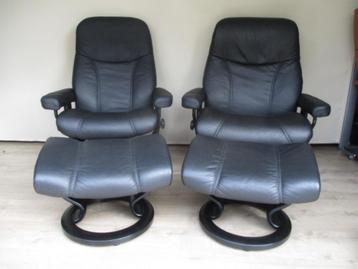 NETTE set Stressless Consul zwart leder met hocker M + L beschikbaar voor biedingen