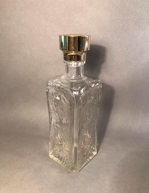 Vintage whiskyfles met gouden dop, glas, sierfles, Antiek en Kunst, Antiek | Glas en Kristal, Ophalen of Verzenden