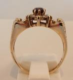 Vintage gouden strikring met Topaas en Granaat, Sieraden, Tassen en Uiterlijk, Antieke sieraden, Verzenden, Goud, Ring, Met edelsteen