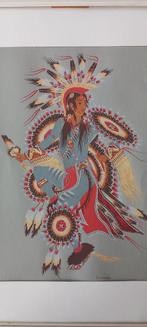 Schilderij zeefdruk Woody Crumbo Feather dance indiaan, Ophalen of Verzenden