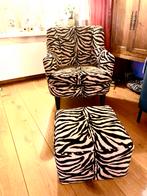 Zebra stoel, fauteuil met poef, Ophalen, Gebruikt, Minder dan 75 cm, Zebra print