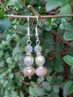 Oorbellen Effi glaskralen facet-glasparel verzilverd, Hangers, Beige, Nieuw, Glas