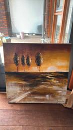 Schilderij zonsopgang Geel Beige dondertinten, Ophalen, Zo goed als nieuw, 50 tot 75 cm, Schilderij