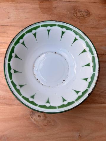 Vintage emaille kom – groen/wit – C.H.F.B. België beschikbaar voor biedingen