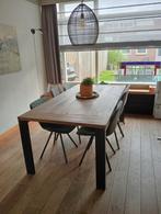 Houten eettafel met metalen poten, Huis en Inrichting, Ophalen, 200 cm of meer, 50 tot 100 cm, Vijf personen of meer