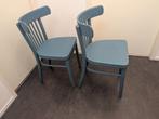 Set van 2 blauwe houten stoelen vintage, Huis en Inrichting, Stoelen, Gebruikt, Twee, Blauw, Vintage