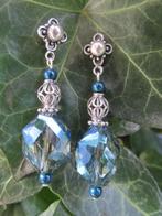 Oorbellen Jezebel kristalglas facet-swarovski-kraal zilver, Blauw, Nieuw, Knopjes of Stekers, Zilver