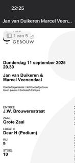 Jan van duikeren en Mark Veenendaal in concertgebouw, Tickets en Kaartjes, Drie personen of meer, September