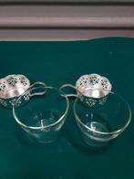 Theeglazen met verzilverde houder met oor, Schott Mainz Jena, Huis en Inrichting, Keuken | Servies, Ophalen of Verzenden, 'T Olde Gre-j