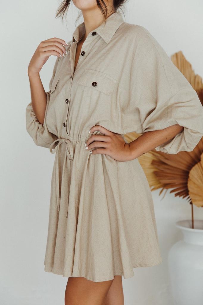 Beige Linnen Mini Jurk Pure The Label Maat XS, Kleding | Dames, Jurken, Zo goed als nieuw, Maat 34 (XS) of kleiner, Beige, Boven de knie