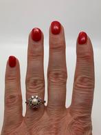 K387 Prachtige zilveren ring parel saffier (verstelbaar), Sieraden, Tassen en Uiterlijk, Antieke sieraden, Met edelsteen, Ophalen of Verzenden
