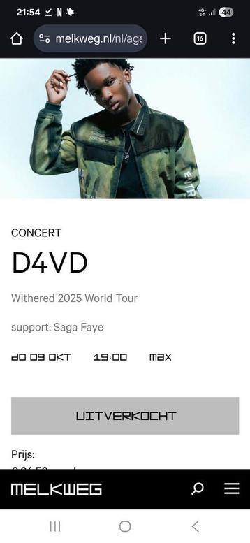 2 tickets D4VD Melkweg Amsterdam 9 oktober beschikbaar voor biedingen