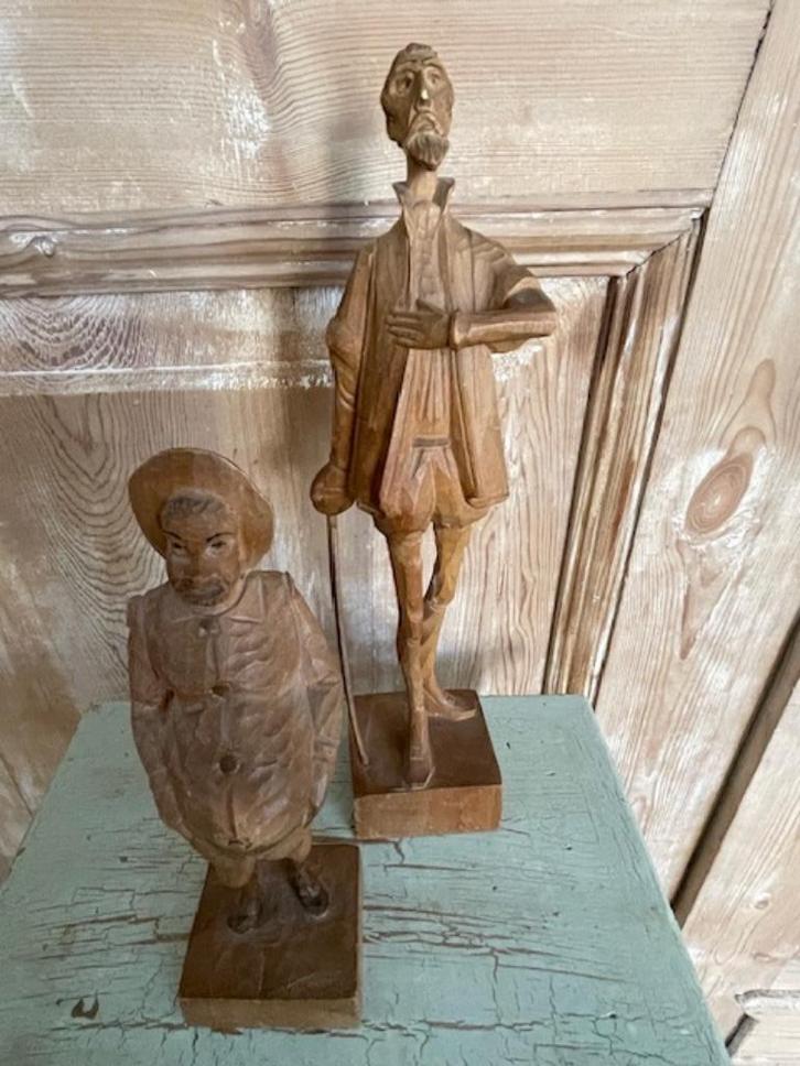 2 x handgesneden houten beelden. Don Quichotte Sancho panza., Antiek en Kunst, Kunst | Beelden en Houtsnijwerken, Ophalen