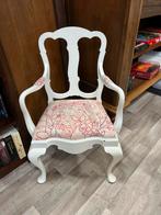 Vintage Queen Anne stoel – wit hout & bloemenstof, Ophalen of Verzenden