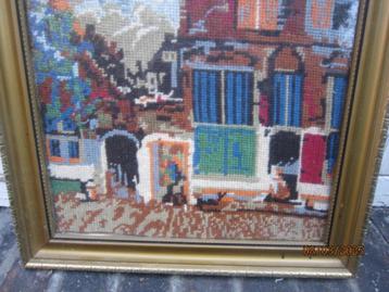 Borduurwerk "" Het Straatje van Vermeer "". Mooi  ilijstje . beschikbaar voor biedingen