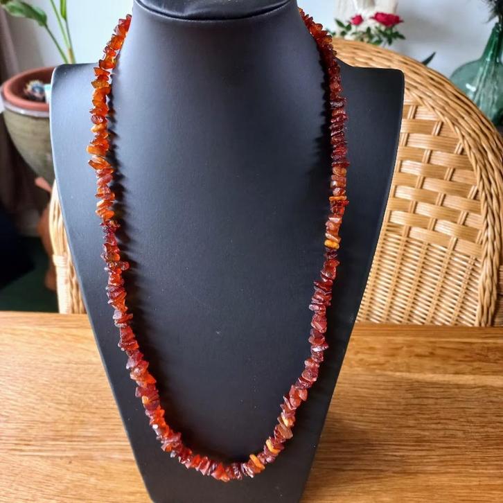 oude barnsteen ketting met insluitingen, Sieraden, Tassen en Uiterlijk, Kettingen, Gebruikt, Steen of Mineraal, Bruin, Verzenden