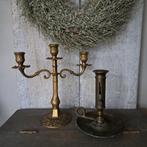 Oude koperen kandelaar 3-arms blaker schuifkandelaar *Etage3, Gebruikt, ., Ophalen of Verzenden, .
