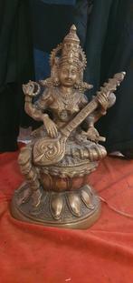 Bronzen Beeld van Godin Saraswati 21 cm hoog, Antiek en Kunst, Ophalen of Verzenden