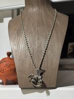 Zware massief zilveren ketting met draak hanger, Met hanger, Ophalen of Verzenden, Zo goed als nieuw, Zilver
