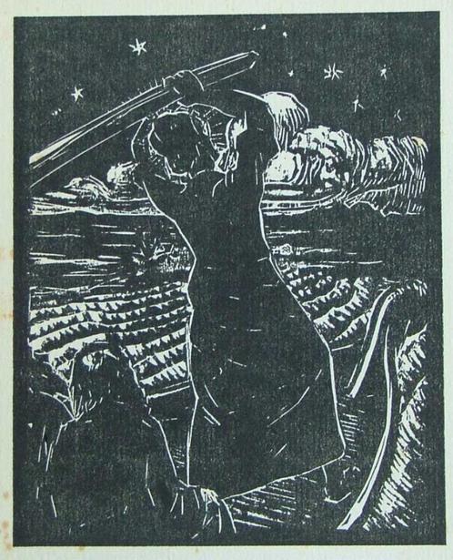 DE PLOEG Jan Altink (Groningen 1885-1971) Houtsnede 'Vrouw m, Antiek en Kunst, Kunst | Etsen en Gravures, Ophalen of Verzenden