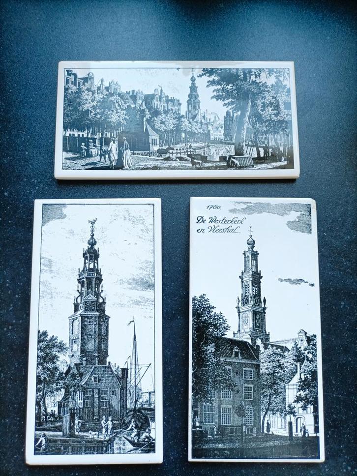 Vintage sier tegels van kerken - Set van 3, Antiek en Kunst, Antiek | Wandborden en Tegels, Ophalen of Verzenden