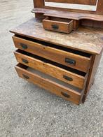 Antieke eikenhouten kaptafel met spiegel, Ophalen of Verzenden