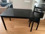 Houten tafel (120x75 cm) met 4 stoelen en stoelkussens, Ophalen, Gebruikt, 100 tot 150 cm, 50 tot 100 cm