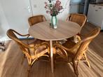 Set van 4 Rotan Stoelen, Huis en Inrichting, Stoelen, Ophalen, Gebruikt, Bruin, Riet of Rotan